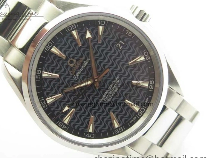 0421 FlexibleFit Aqua Terra 150M SS VSF 1:1 Best Edition Black Wave Textured Dial RG Hand on SS Bracelet A8500 Super Clone 8032